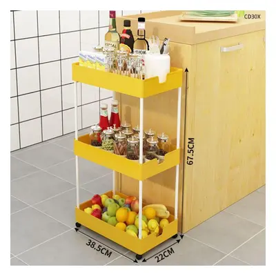 (yellow, 38.5*22*67.5cm) 2/3/4 Tier Slim Storage Cart Kitchen Bathroom Organizer Shelf Mobile Sh