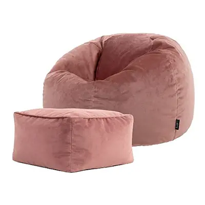 icon Aurora Velvet Bean Bag Chair and Pouffe, Dusk Pink, Large Lounge Chair Bean Bags for Adult 