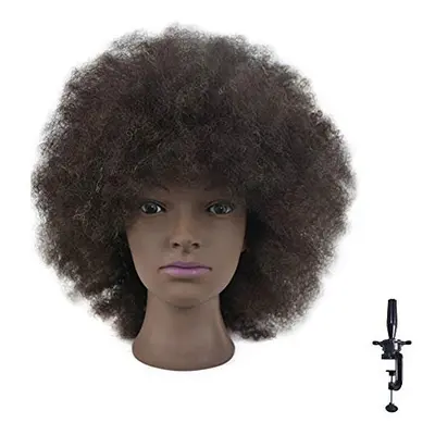 Ba Sha Training Head African American with 100% Human Hair Mannequin Head Cosmetology Afro Hair 