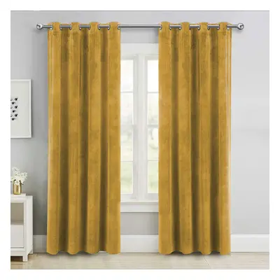 (Ochre, 90" x 90" (228cm x 228cm)) Thick Velvet Curtains Pair Thermal Eyelet Ring Top