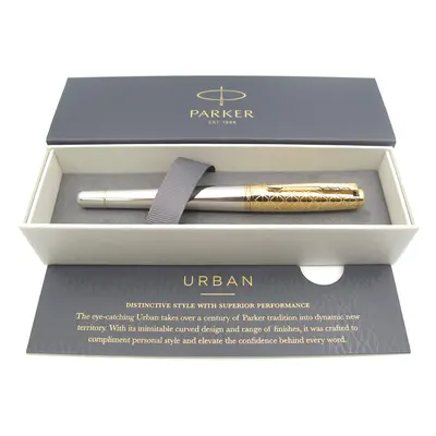 Urban Premium Metal Fountain Pen | Aureate Gold Powder with Intricate Engraved Pattern | Gold Tr