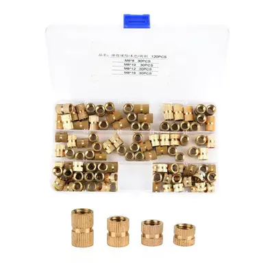 120Pcs M8 Brass Cylinder Knurled Threaded Nut Round Insert Embedded Nuts Assortment Set