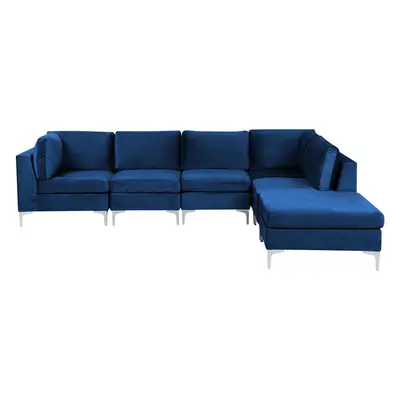 Sofa with Ottoman EVJA Velvet Navy Blue Left Hand