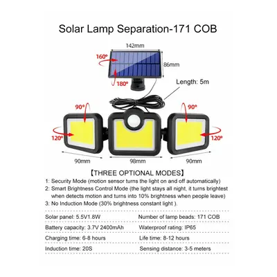 (171COB - B) Solar Lights Outdoor 171COB 108/122/138LEDs Motion Sensor Light Head Remote Control