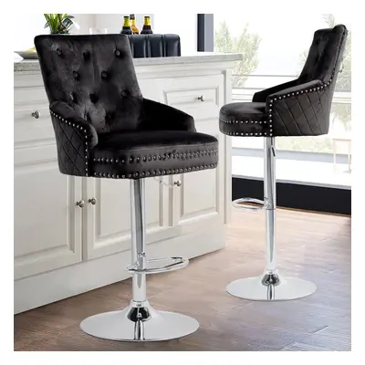 (Black Chrome Lion Knocker) Crushed Velvet Upholstered Breakfast Bar Stool