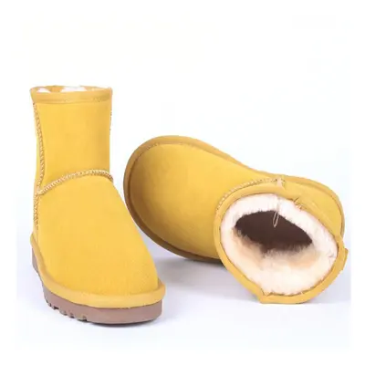 (4, Yellow) Classic Australia Women Snow Boots 100% Genuine Cowhide Leather Ankle