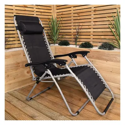 Multi Position Textoline Garden Zero Gravity Relaxer Chair Lounger - Black Silver Frame