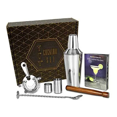 bar@drinkstuff Manhattan Cocktail Shaker Set with Recipe Book and Accessories