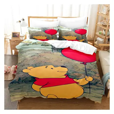 (1, King(220x240cm)) Cute cartoon Winnie the Pooh bedding three-piece four-piece set UK size