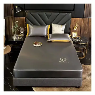 (dark grey, 200*220cm) Summer Luxury Imitated Satin Silk Bed Sheet Solid Color Bedding Mattress 