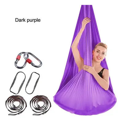 (dark purple) 4x2.8m Elastic Aerial Yoga Hammock Aerial Silk Yoga Swing Antigravity Yoga Belt Ho