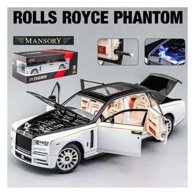 (white,black, 1/24-21x6.8x5.7cm) 1/24 Scale Phantom Model Car, Zinc Alloy Pull Back Toy Car Meta