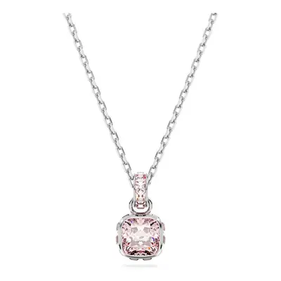 Birthstone Rhodium Plated Pink Square Cut June Pendant