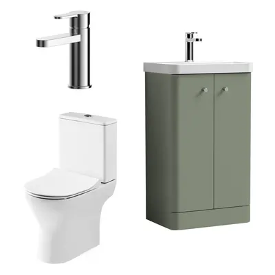 Cloakroom Suite - Vanity Unit, Tap and Toilet - Green