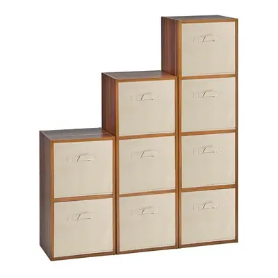 (Teak, Beige) Cubed Wooden Storage Units Shelves + Drawers