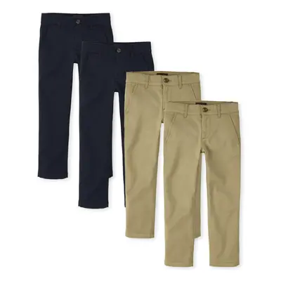 The Children's Place Boys' Stretch Skinny Chino Pants Flax/New Navy 4-Pack