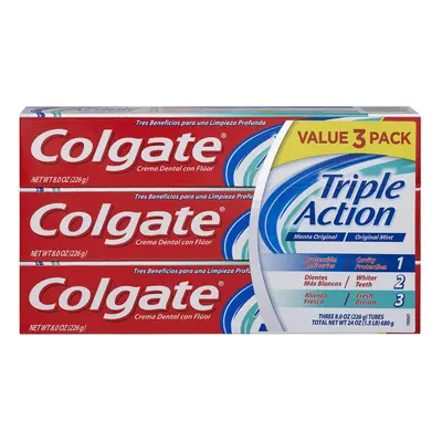 Colgate Triple Action Toothpaste Mint - 8.0 Ounce (3 Pack)