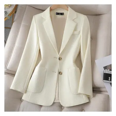 (white, 3XL) Long Sleeve Autumn Winter Women Blazer Jacket Ladies Black Green Single Breasted Fe