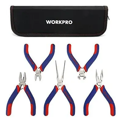 WORKPRO Mini Pliers Set Jewelry Pliers 5-Piece, Including Linesman Pliers, Long Nose Pliers, Dia