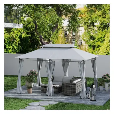 OutsunnyÂ x 4m Garden Gazebo with Sides, Double Roof Metal Gazebo, Grey