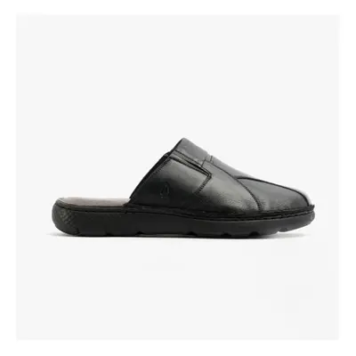 (UK 7) Hush Puppies CARSON Mens Leather Mule Slippers Black