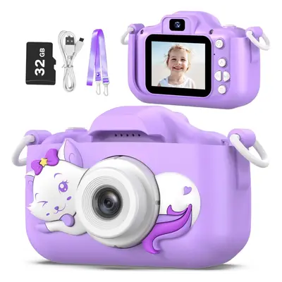 (H21-PURPLE-CAT) Kids Camera Toys Gifts for Boys Girls, Selfie Camera HD Digital Video Shockproo