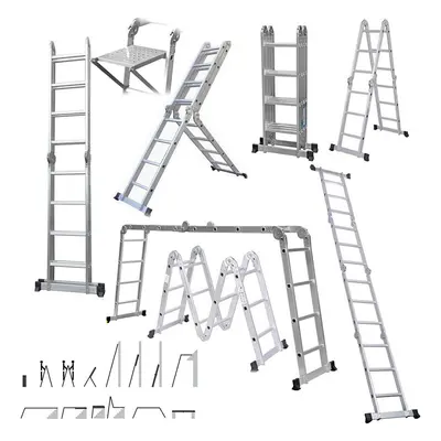 4.7m Multi Purpose Ladder Aluminum 14-in-1 Folding Ladder with Tool Tray 4x4 Step Combination La