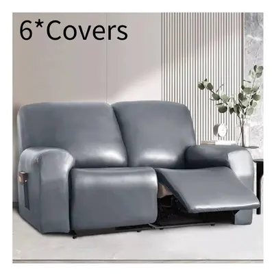 (Grey Seater) Pu Leather Stretch Recliner Sofa Covers Waterproof 3 Seater Armchair Cover