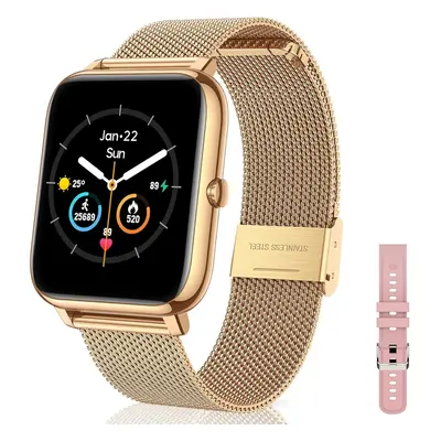 (gold) Smart watch for Android phones iOS waterproof smart watch sports fitness tracker heart ra