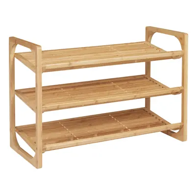 HOMCOM Bamboo Shoe Rack, 3-tier Shoe Storage Shelf for Pair Shoes