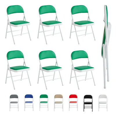 (PACK OF 6, GREEN) 1/2/4/6 Faux Leather padded Foldable Chairs