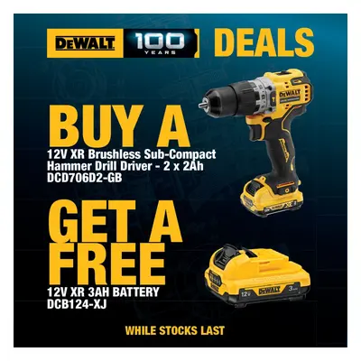 Dewalt DCD706D2 12v XR Brushless Combi Hammer Drill + 2x 2AH + 1x 3AH Battery