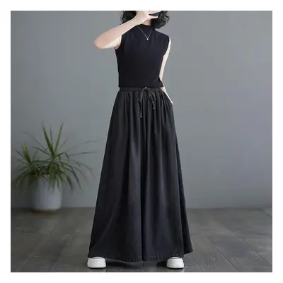 (black, L) Dimanaf Summer Plus Size Women Long Pants Trousers Loose Wide Leg Pants Casual Solid 