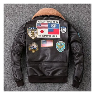 (chocolate brown, S) Air Force G1 Flight Jacket Thickening Quilted Jacket Top Layer Cow Leather 