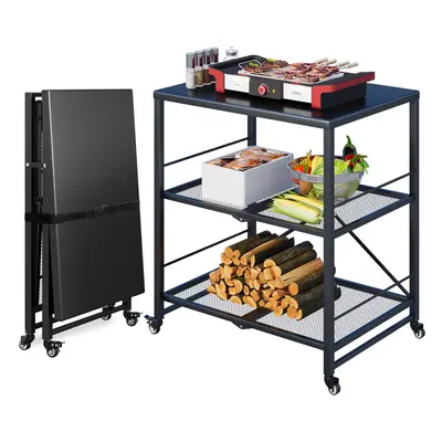 YODOLLA Foldable Stainless Dining Cart with Wheels Movable BBQ Stand