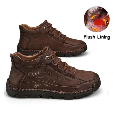 (dark brown, 39) Men&apos;s High-top Casual Shoes Handmade Plush Shoes Casual Shoes Autumn And W