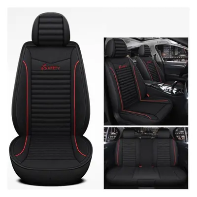 (Black) Five-seat Fully Surrounded Car Seat Cushion Four Seasons Universal Linen Fabric Seat Cov