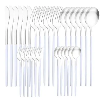 (white,silver) 6people Matte Gold Dinnerware Set 30pcs/set Dinner Knife Cake Fork Spoon Tablewar