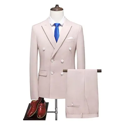 (apricot, XS) Fashion Men&apos;s Business Double Breasted Solid Color Suit Coat / Male Slim Wedd