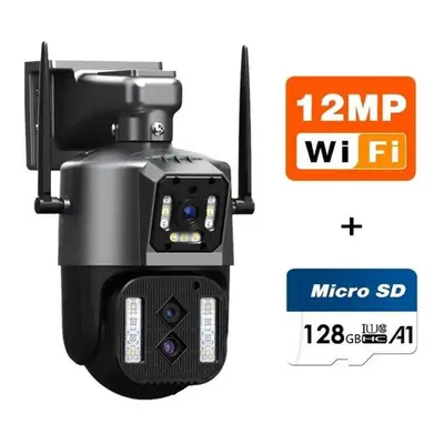 (6K 12MP Add 128G) New Eu 12mp 6k Wifi Ip Camera Outdoor Ptz Three Lens Dual Screens 10x Zoom Au