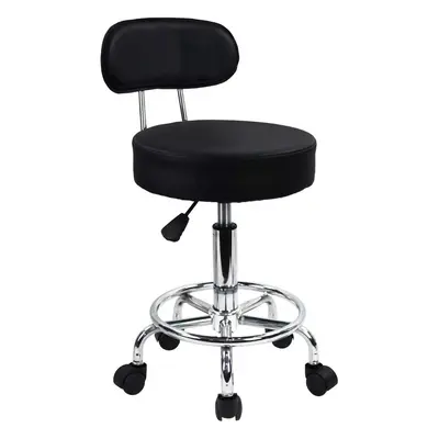 (Black) Leather Rolling Stool Mid Back with Footrest Height Adjustable Office Computer Home Draw