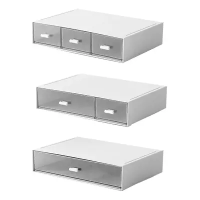 3pcs Bathroom Abs Stackable Design Office Storage Drawer White Makeup for Desk