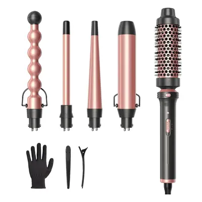 (Rose Gold) in Curling Tongs Set with Curling Brush and Interchangeable Ceramic Curling wand (13