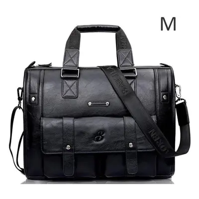 (black, small) Men Leather Black Briefcase Business Handbag Messenger Male Vintage Shoulder Larg