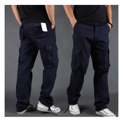 (dark blue, S) Side Zipper Pockets Cargo Harem Joggers Pants Men Tactical Casual Harajuku Street