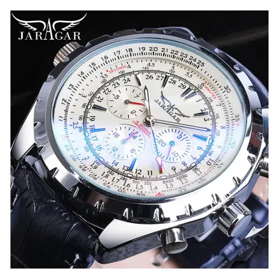 (white) Jaragar Blue Glass Aviator Series Military True Men Sport Automatic Wrist Watch Top Bran