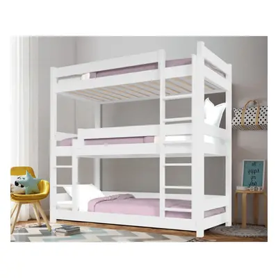 Triple Bunk Beds Pine Wood Kids Children High Sleeper Three Tier Bunk Bed Frame White