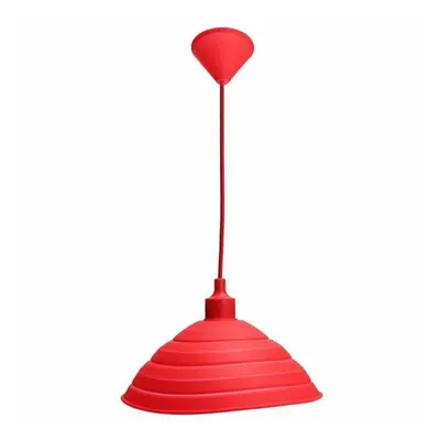 (Red) Pendant Lamp Holder Colorful Silicone Folding Lampshade Ceiling Light Socket AC 110-240V