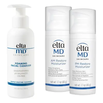 EltaMD AM & PM Moisturizer Facial Kit with Daily Foaming Facial Cleanser Gentle for Sensitive Sk