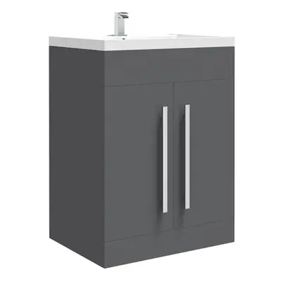 NRG Gloss Grey 600mm Bathroom Furniture Storage Cabinet Vanity Unit Basin Sink Freestanding Flat